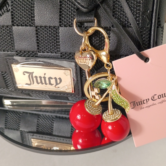 Juicy Couture Miss Independent Black Checker Mini Satchel with Cherry Charm - Picture 5 of 13